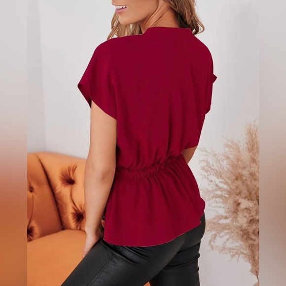 NEW CiCiBird Button Down Casual Peplum Top - Deep Red /maroon - size M - Picture 2 of 9